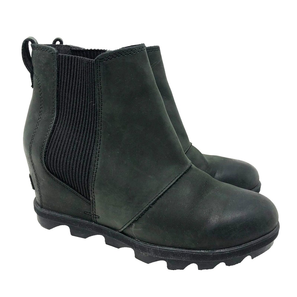 Sorel Joan Of Arctic Wedge Boots Womens 8 Ankle Bootie Black Leather Pull On